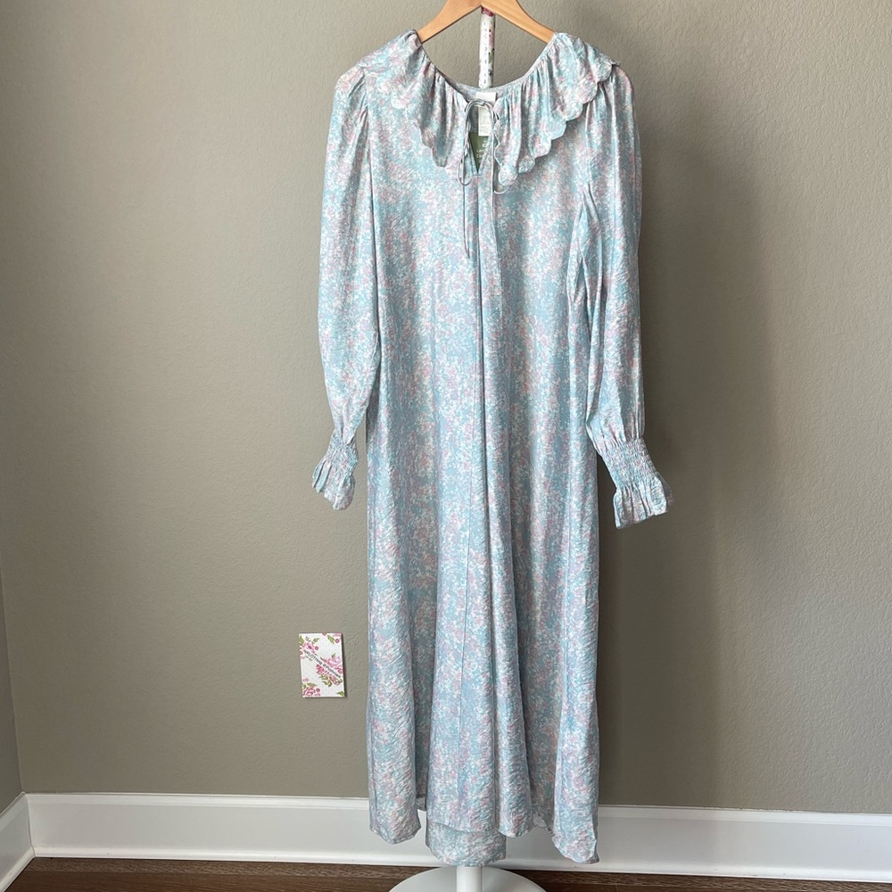 Boho Floral Flounce-collared - NWT H&M Long DRESS ties turquoise/pink - Picture 7 of 16